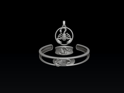 Zodiac Horoscope Scorpion ring pendant bracelet collection 3D print model Modelo de impresión 3D