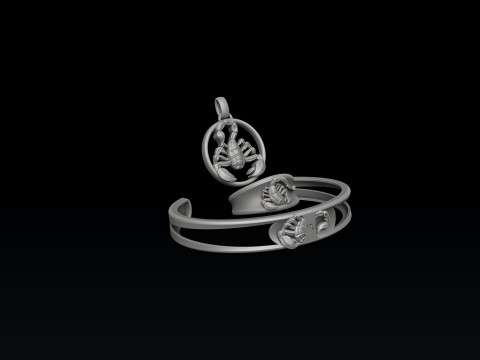 Zodiac Horoscope Scorpion ring pendant bracelet collection 3D print model Modelo de impresión 3D