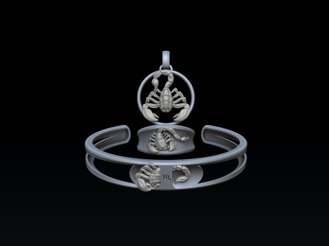 Zodiac Horoscope Scorpion ring pendant bracelet collection 3D print model Modelo de impresión 3D