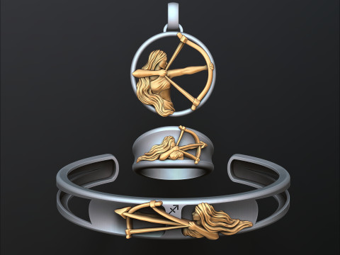 Zodiac Horoscope Sagittarius ring pendant bracelet collection 3D print model 3D प्रिंट मॉडल