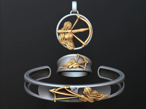 राशि चक्र राशिफल धनु अंगूठी पेंडेंट कंगन संग्रह 3डी प्रिंट मॉडल 3D प्रिंट मॉडल