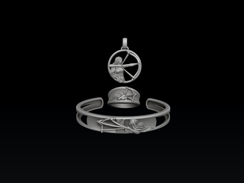 Zodiac Horoscope Sagittarius ring pendant bracelet collection 3D print model Modelo de Impressão 3D