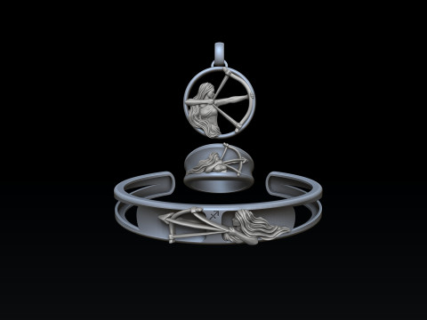 Zodiac Horoscope Sagittarius ring pendant bracelet collection 3D print model Modelo de Impressão 3D