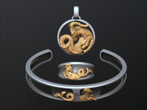 Zodiac Horoscope Capricorn ring pendant bracelet collection 3D print model 3Dプリントモデル