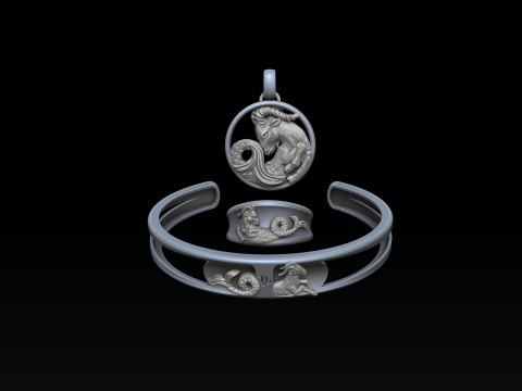 Zodiac Horoscope Capricorn ring pendant bracelet collection 3D print model 3D Print Model