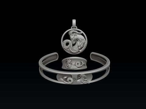 Zodiac Horoscope Capricorn ring pendant bracelet collection 3D print model 3D Print Model