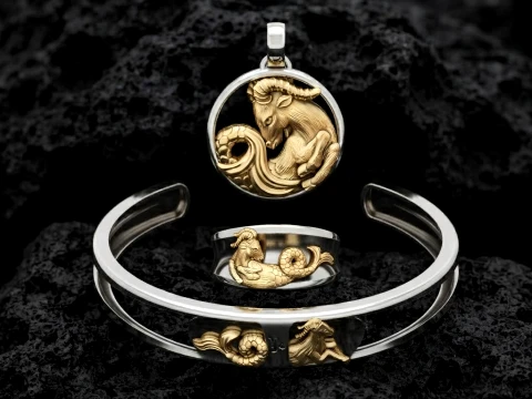 Zodiac Horoscope Capricorn ring pendant bracelet collection 3D print model 3D Print Model