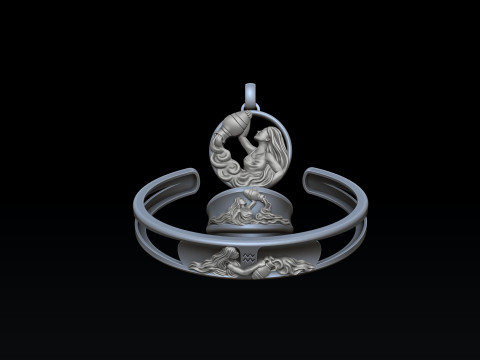 Zodiac Horoscope Aquarius ring pendant bracelet collection 3D print model 3D Принт Модель