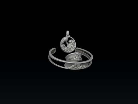 Zodiac Horoscope Aquarius ring pendant bracelet collection 3D print model 3D Принт Модель
