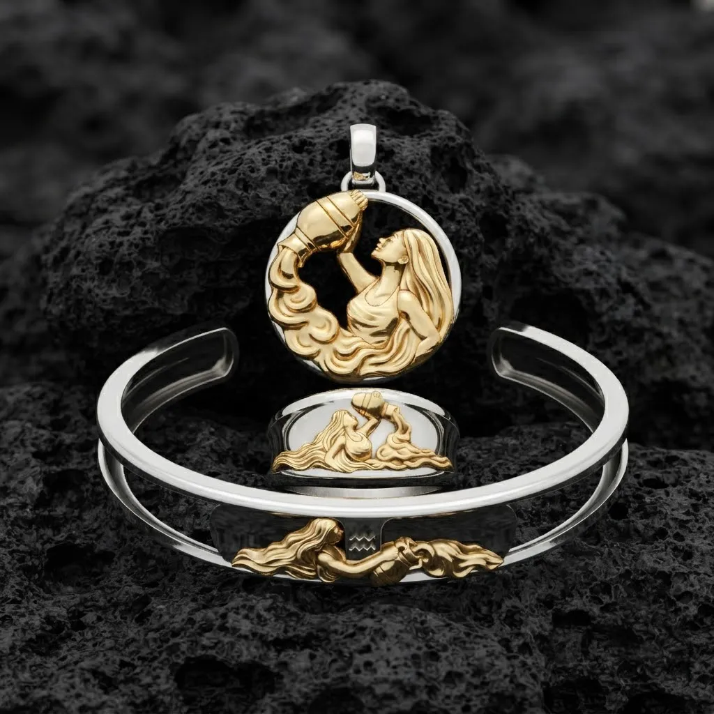 Zodiac Horoscope Aquarius ring pendant bracelet collection 3D print model 3D Print Model .c4d .max .obj .3ds .fbx .stl .blend 