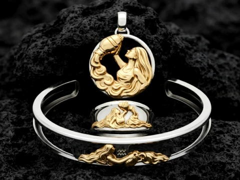 Zodiac Horoscope Aquarius ring pendant bracelet collection 3D print model 3D Print Model
