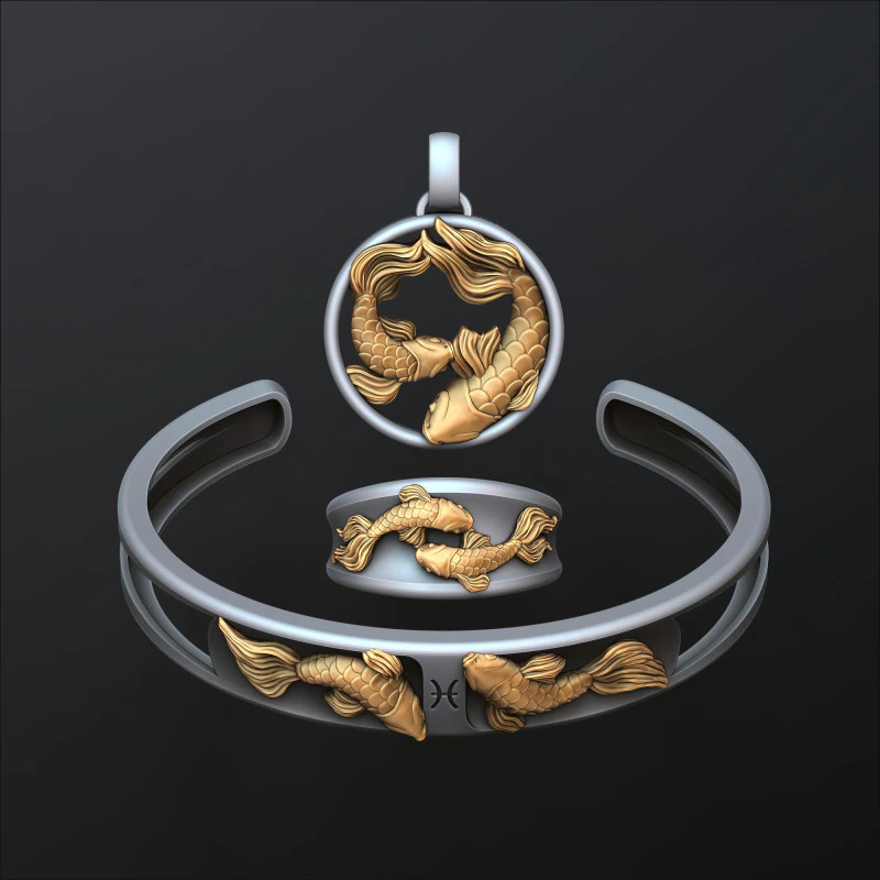 Kolekcja bransoletek z horoskopem zodiaku Ryby, model do druku 3D Model do druku 3D .c4d .max .obj .3ds .fbx .stl .blend 