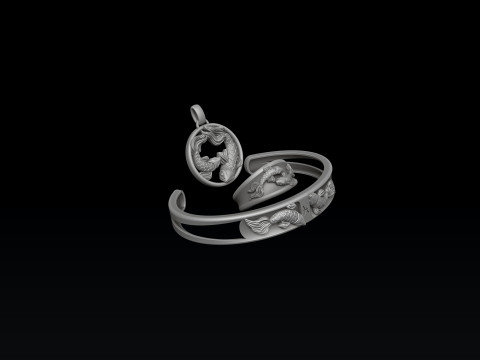 Zodiac Horoscope Pisces ring pendant bracelet collection 3D print model 3Dプリントモデル