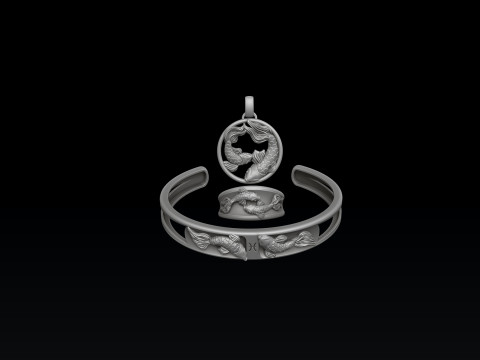 Zodiac Horoscope Pisces ring pendant bracelet collection 3D print model 3Dプリントモデル
