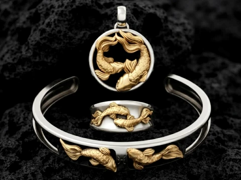 Zodiac Horoscope Pisces ring pendant bracelet collection 3D print model 3D Print Model