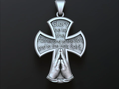 Modello di stampa 3D con mani in preghiera e pendente a croce Modello di stampa 3D