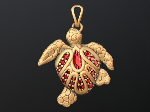 Turtle Pendant With Gems 3D print model 3D Print Model