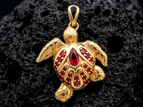 Turtle Pendant With Gems 3D print model 3D Print Model