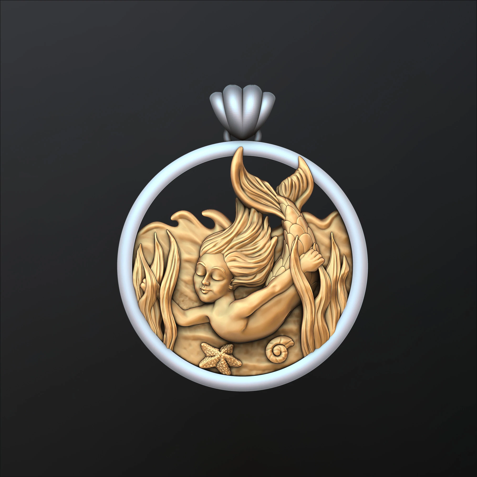 リトル・マーメイド・ガール・ペンダント・バージョン2 3Dプリントモデル 3Dプリントモデル .c4d .max .obj .3ds .fbx .stl .blend