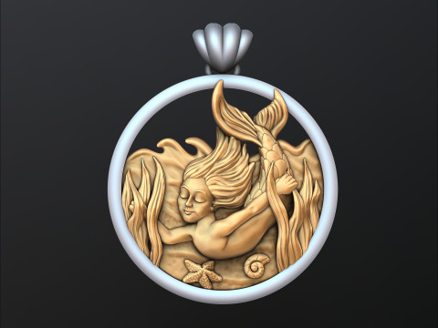 Little Mermaid Girl Pendant version 2 3D print model 3Dプリントモデル