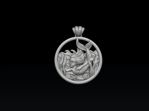 リトル・マーメイド・ガール・ペンダント・バージョン2 3Dプリントモデル 3Dプリントモデル