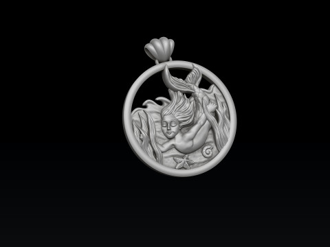Little Mermaid Girl Pendant version 2 3D print model 3Dプリントモデル