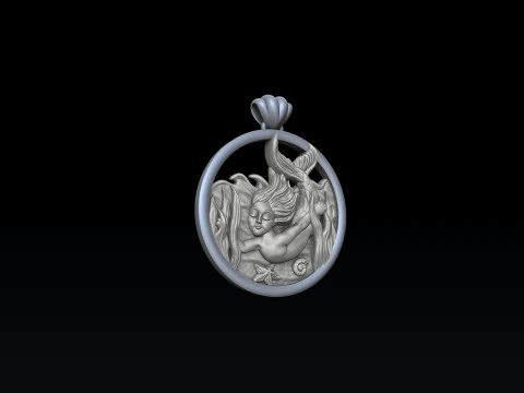 リトル・マーメイド・ガール・ペンダント・バージョン2 3Dプリントモデル 3Dプリントモデル