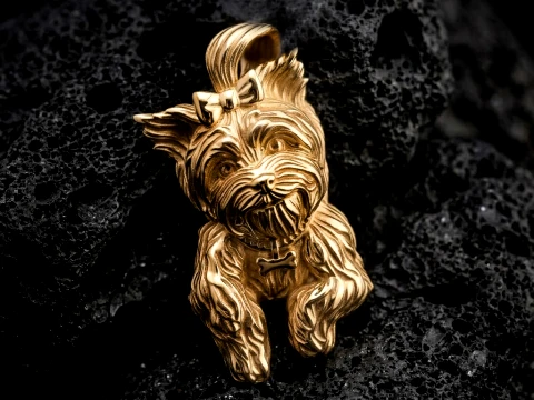 犬ヨークシャー テリア ペンダント 3D プリント モデル 3Dプリントモデル