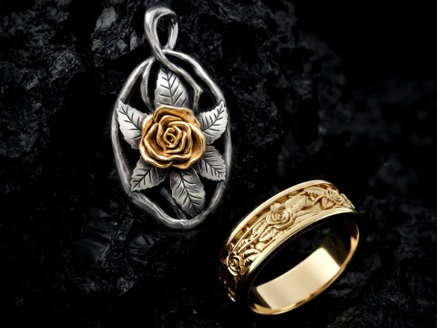 Rose Ring Pendant Set 3D print models 3D Print Model
