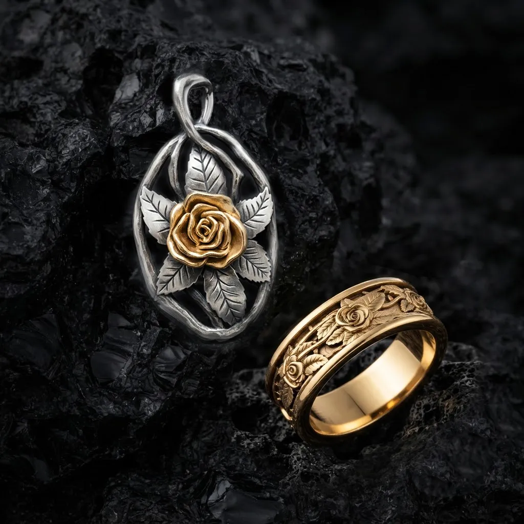 Rose Ring Pendant Set 3D print models 3D Print Model .c4d .max .obj .3ds .fbx .stl .blend 