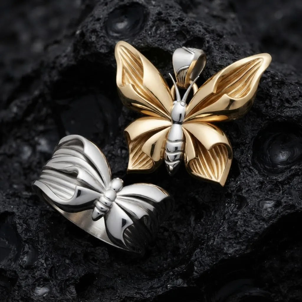 Butterfly Ring Pendant Set 3D print model 3D Print Model .c4d .max .obj .3ds .fbx .stl .blend