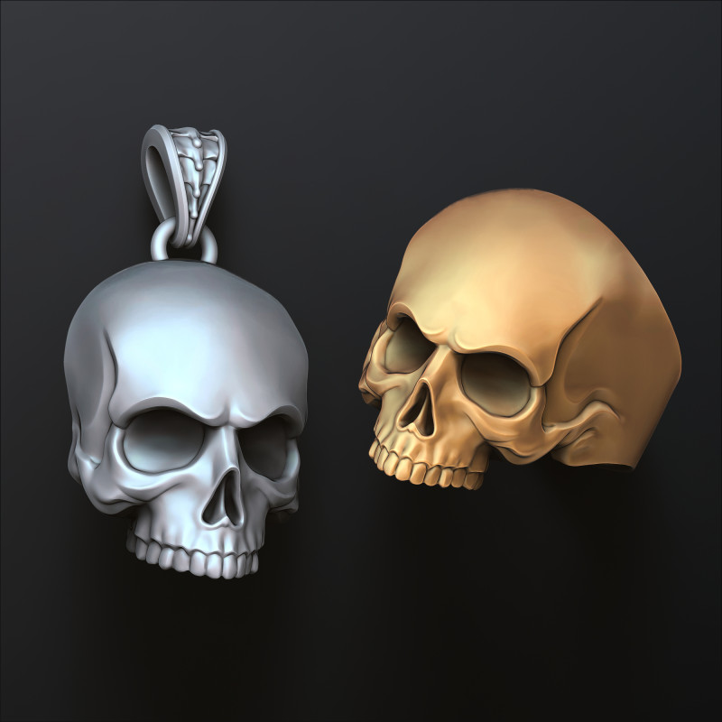 Skull pendant ring version 1 set 3D print model 3Dプリントモデル .c4d .max .obj .3ds .fbx .stl .blend