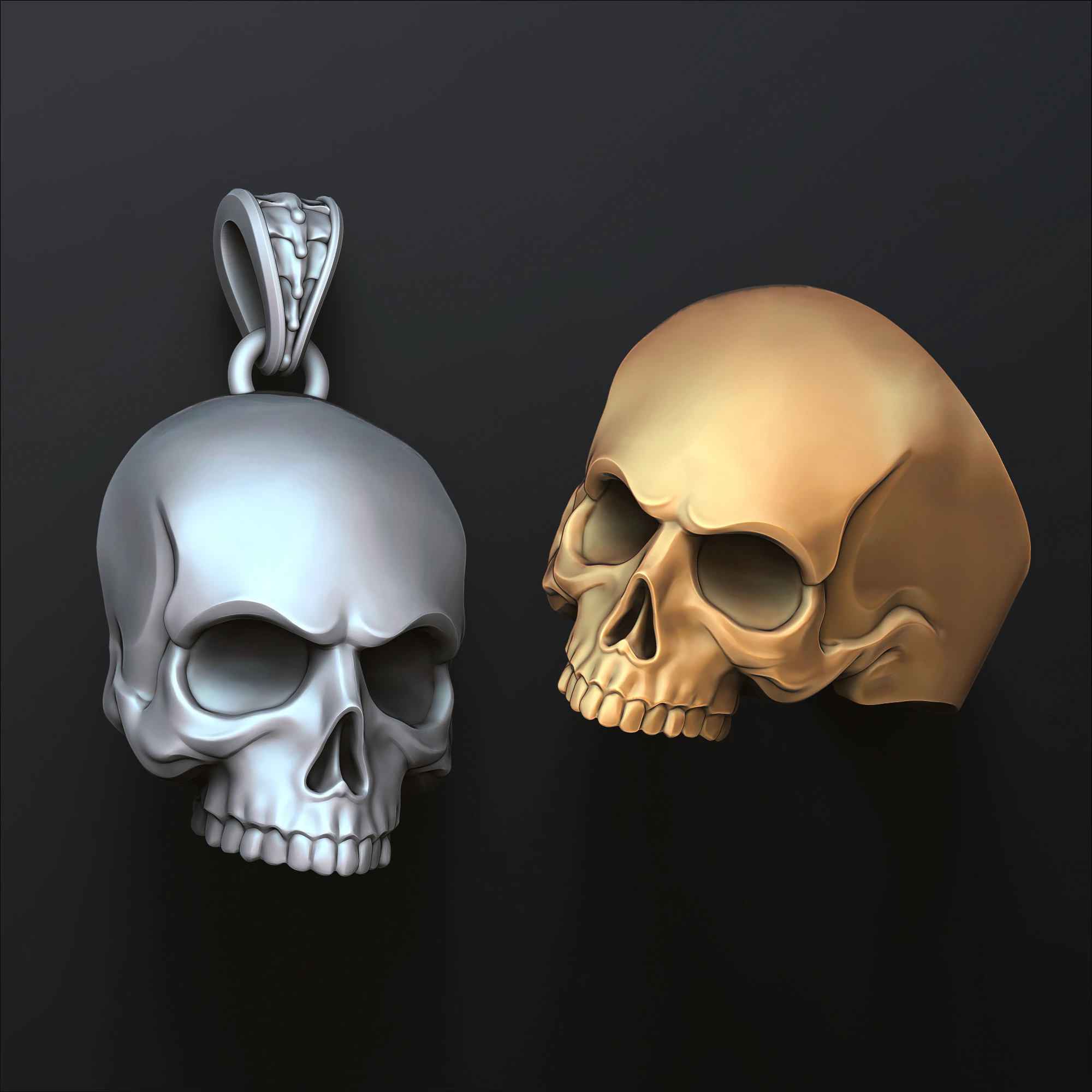 Skull pendant ring version 1 set 3D print model 3D Print Model .c4d .max .obj .3ds .fbx .stl .blend
