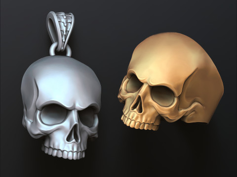 Skull pendant ring version 1 set 3D print model 3Dプリントモデル