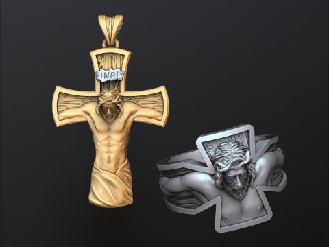 Jesus Crucifixion cross ring pendant set 3D print model 3Dプリントモデル
