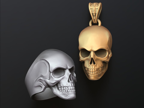 Skull pendant ring version 2 set 3D print model 3Dプリントモデル
