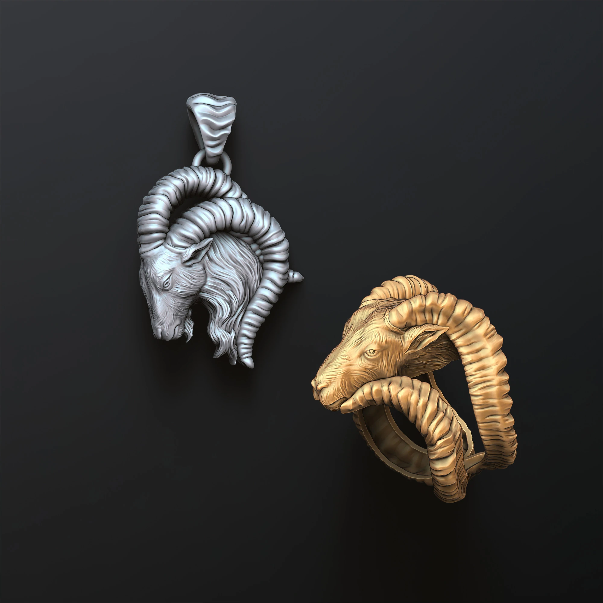 Conjunto de anel pendente de Capricórnio Modelo de impressão 3D Modelo de Impressão 3D .c4d .max .obj .3ds .fbx .stl .blend