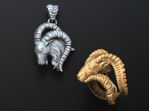 Capricorn Pendant Ring Set 3D print model 3Dプリントモデル