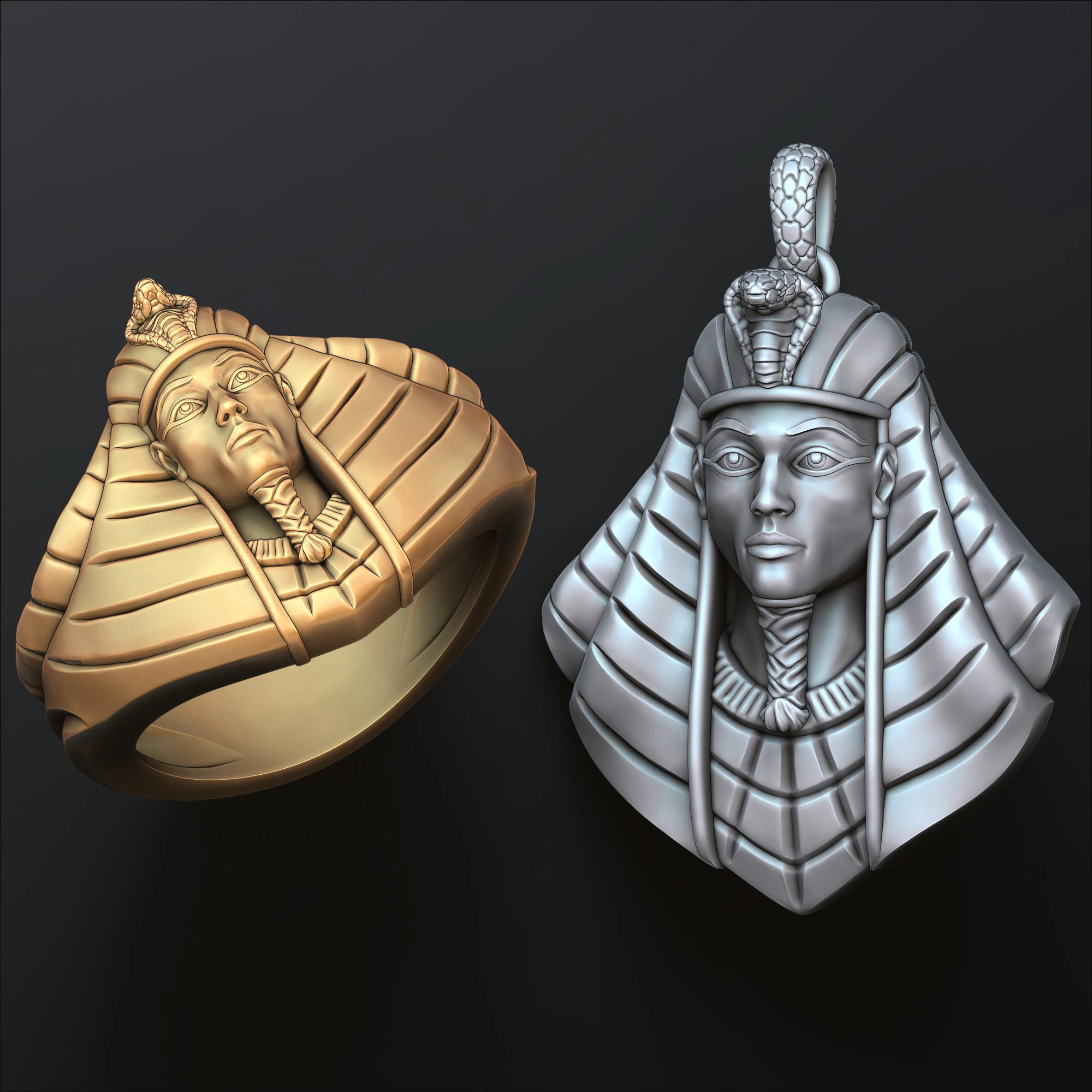 Pharaoh Pendant Ring Set 3D print model 3D Print Model .c4d .max .obj .3ds .fbx .stl .blend 