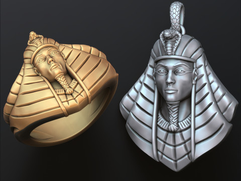 Pharaoh Pendant Ring Set 3D print model 3Dプリントモデル
