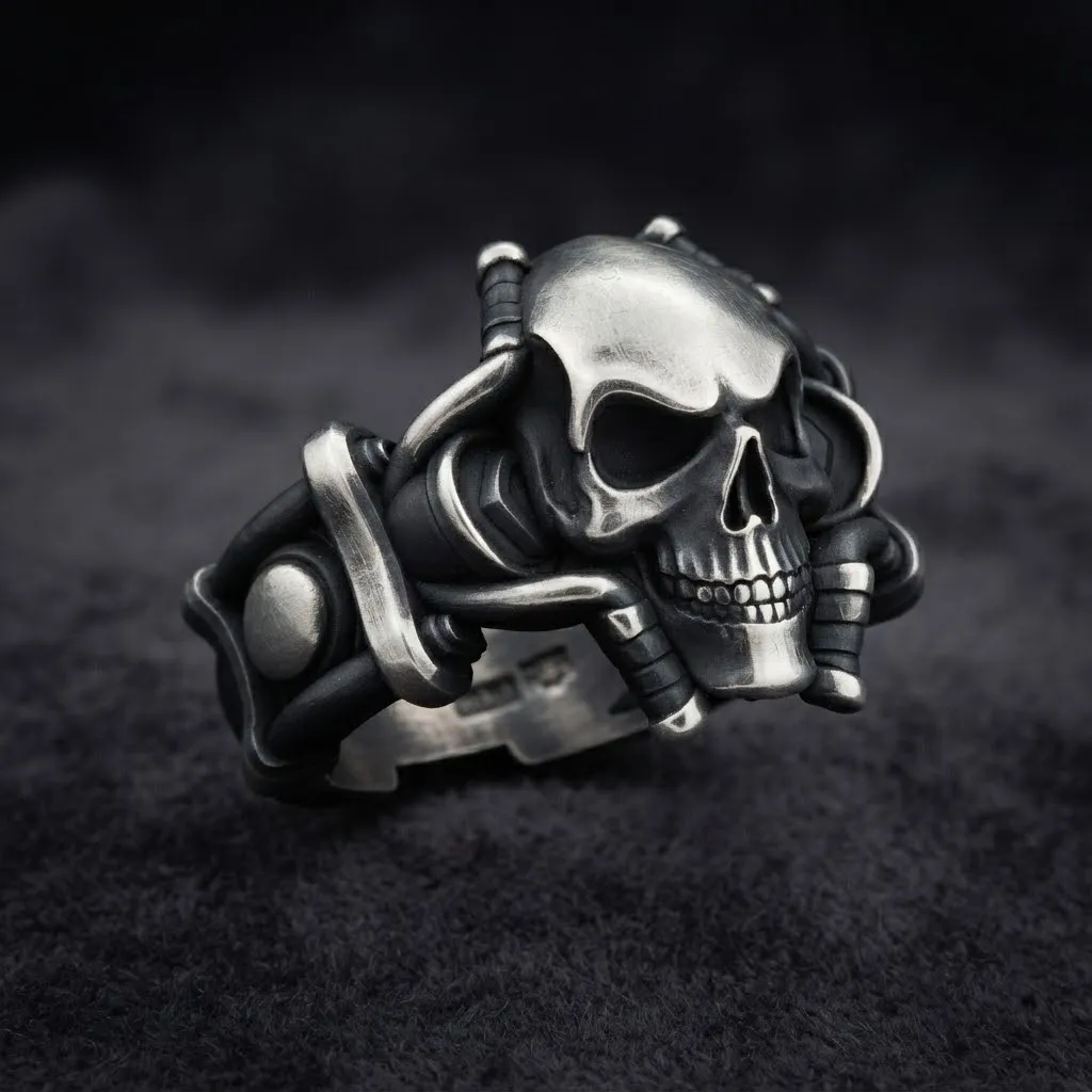 Skull Biker Ring 3D print model 3D Print Model .c4d .max .obj .3ds .fbx .stl .blend