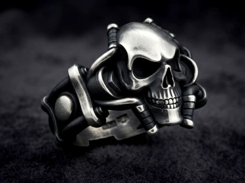 Modèle d'impression 3D de l'anneau de motard crâne Modèles 3D en vedette