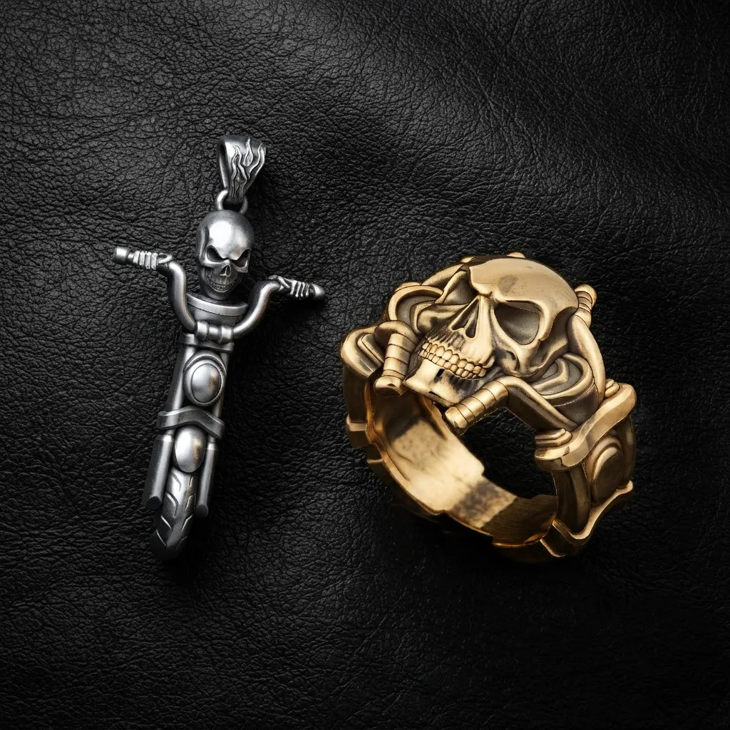 Skull biker pendant ring collection 3D print model 3D Print Model .c4d .max .obj .3ds .fbx .stl .blend 