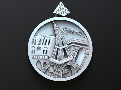 France Pendant 3D print model 3Dプリントモデル