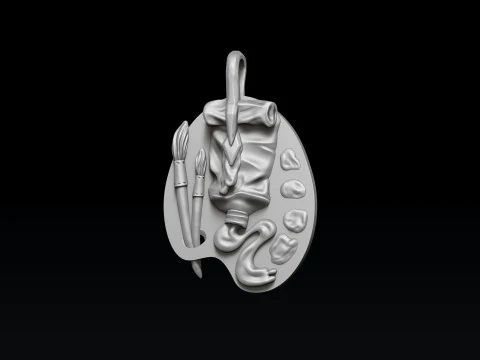 ペイントパレットリングペンダントセット3Dプリントモデル 3Dプリントモデル