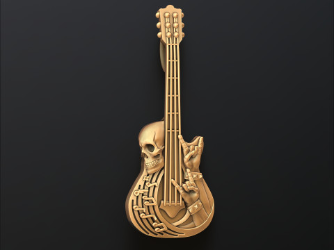Skull Rock N Roll Guitar Pendant 3D print model 3Dプリントモデル