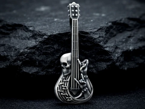 Skull Rock N Roll Guitar Pendant 3D print model 3D Print Model