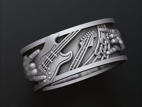 Rock N Roll Guitar Ring 3D print model 3Dプリントモデル