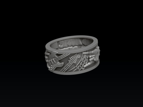 Rock N Roll Guitar Ring 3D print model Modello di stampa 3D