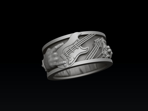 Rock N Roll Guitar Ring Pendant Set 3D print model 3Dプリントモデル